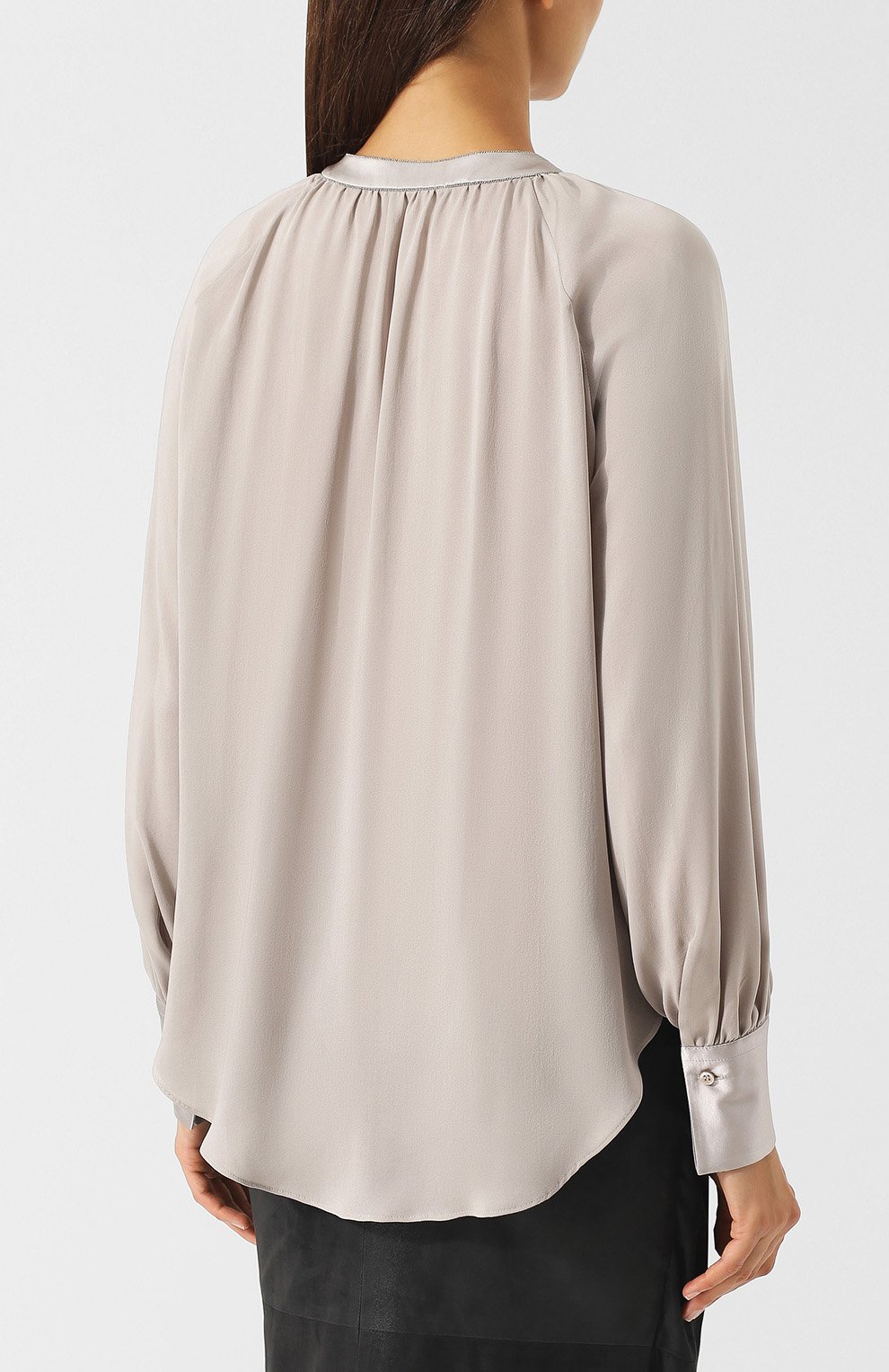 Шелковая блуза свободного кроя с воротником-стойкой BRUNELLO CUCINELLI, арт. MA985Q1501, фото 4