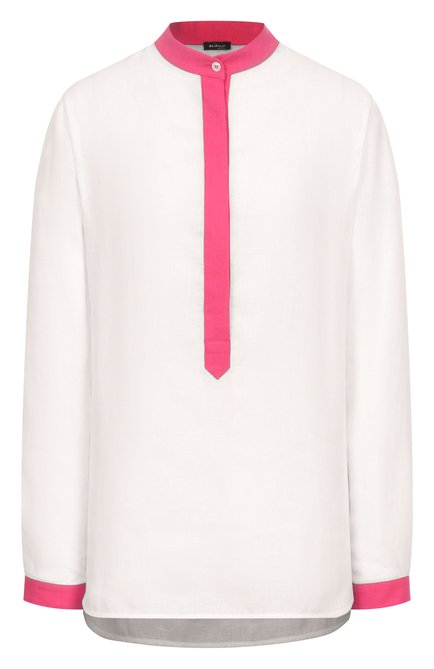 Женская льняная блузка KITON белого цвета, арт. D49412H06207 | Фото 1 (Материал внешний: Лен; Длина (для топов): Удлиненные; Рукава: Длинные; Материал сплава: Проставлено; Драгоценные камни: Проставлено)