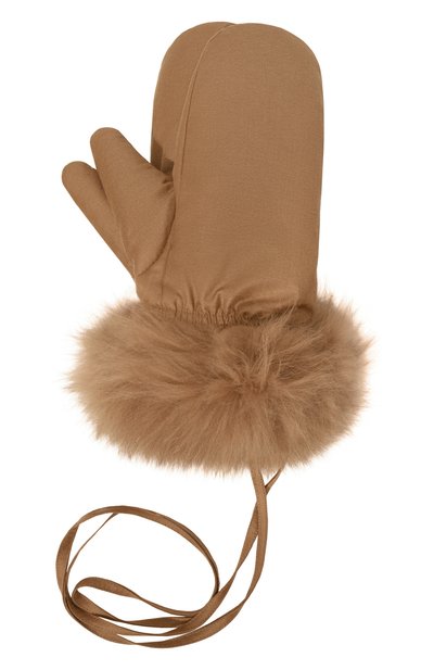 Женские утепленные варежки с отделкой из меха лисы YVES SALOMON, арт. 25WAA018XXW02W