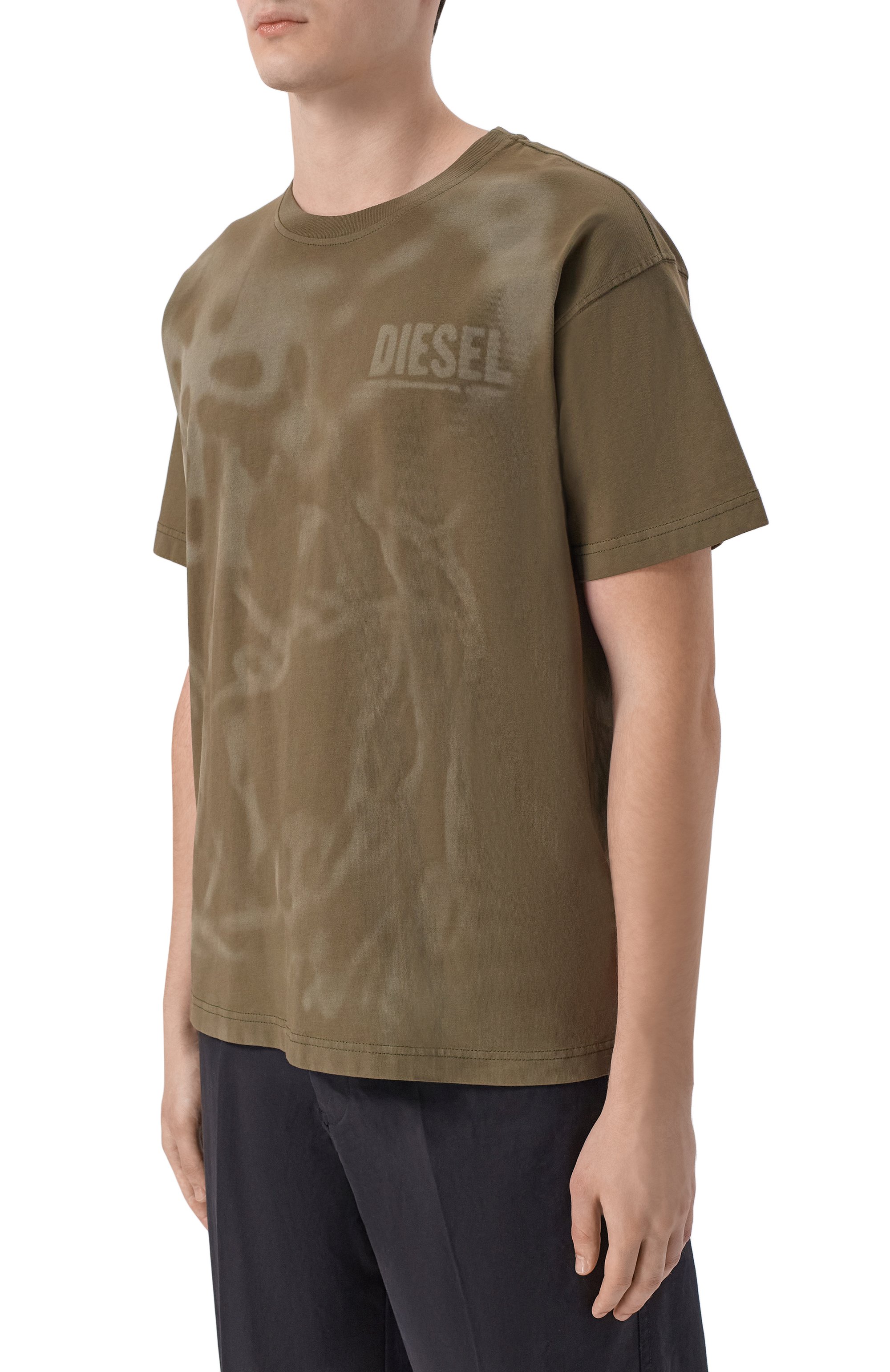 Хлопковая футболка DIESEL хаки цвета по цене 10550 руб., арт. A19995/0LJBS, фото 3 Хлопковая футболка DIESEL, арт. A19995/0LJBS, фото 3