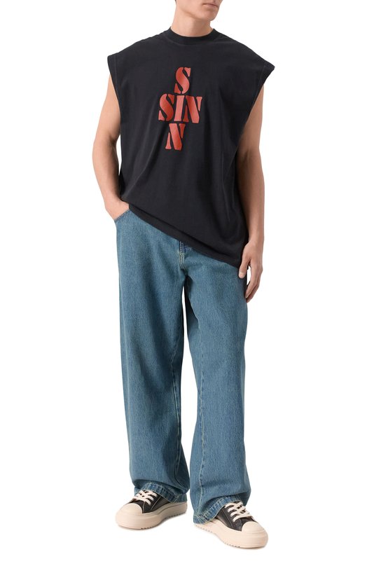 Хлопковая майка VETEMENTS ME76TR197B/1302 M0LLET0N Чёрный  ME76TR197B/1302 M0LLET0N Фото 2