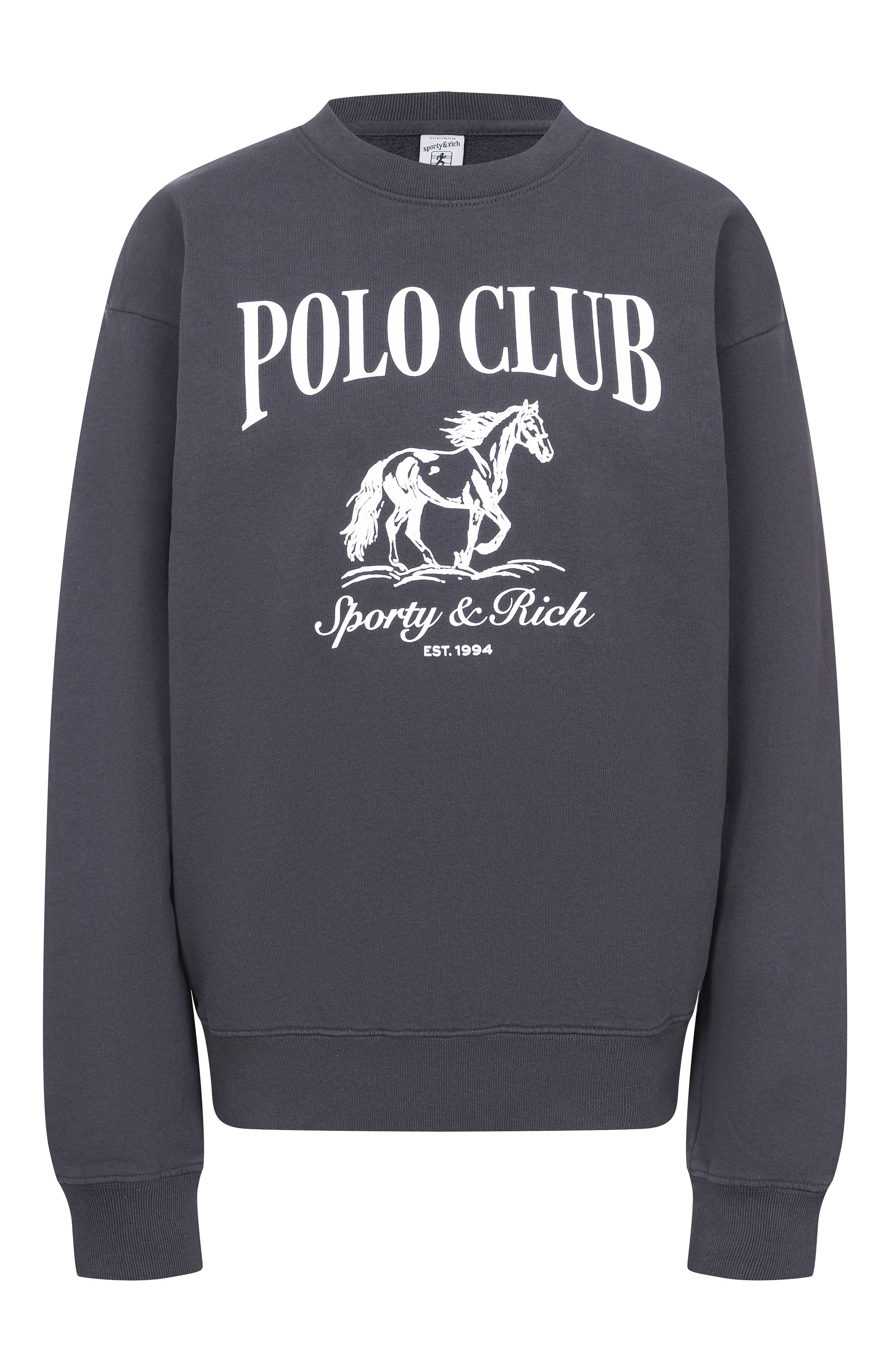 Хлопковый свитшот SPORTY AND RICH серого цвета по цене 25750 руб., арт. ST07165261BA02, фото 1 Хлопковый свитшот SPORTY AND RICH, арт. ST07165261BA02, фото 1