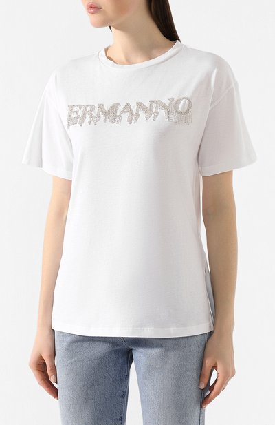 Хлопковая футболка ERMANNO ERMANNO SCERVINO белого цвета по цене 23950 руб., арт. 46T TS17 JC0, фото 3 Хлопковая футболка ERMANNO ERMANNO SCERVINO, арт. 46T TS17 JC0, фото 3