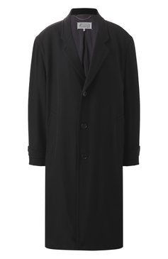 Женское пальто из шерсти и вискозы MAISON MARGIELA черного цвета, арт. S51AA0354/M35315 | Фото 1 (Длина (верхняя одежда): Длинные; Материал сплава: Проставлено; Материал внешний: Вискоза, Шерсть; Драгоценные камни: Проставлено; Материал подклада: Вискоза; Рукава: Длинные; 1-2-бортные: Однобортные; Стили: Минимализм)