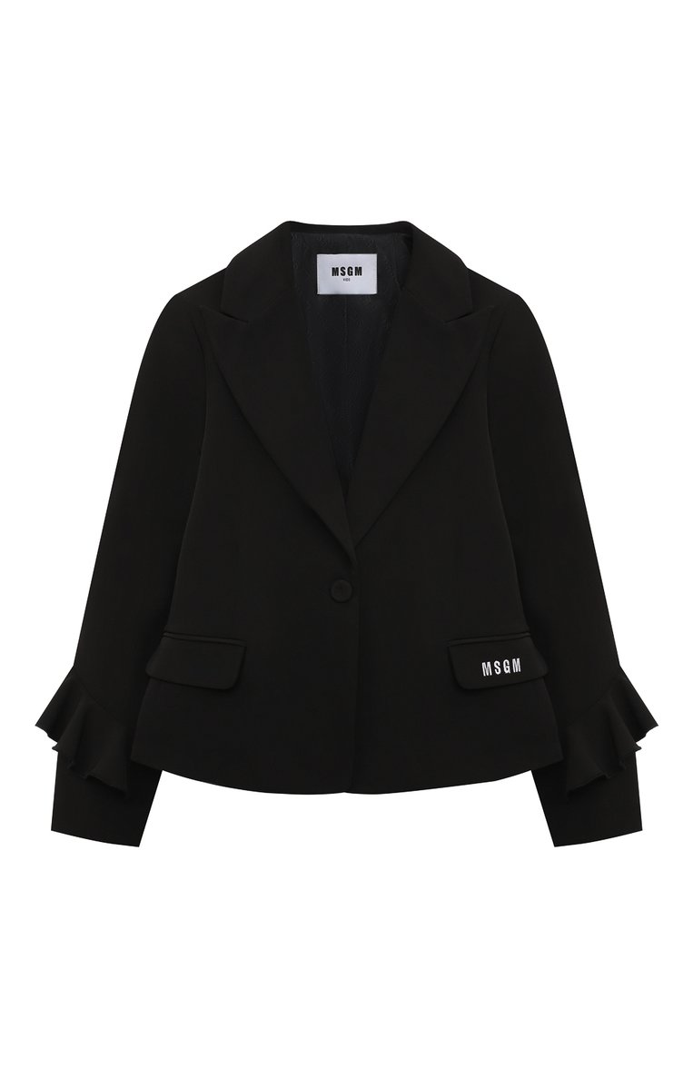 Детский жакет MSGM KIDS черного цвета, арт. S4MSJGJK158 | Фото 1 (Рукава: Длинные; Материал внешний: Синтетический материал; Материал подклада: Синтетический материал; Девочки Кросс-КТ: Жакет-одежда)