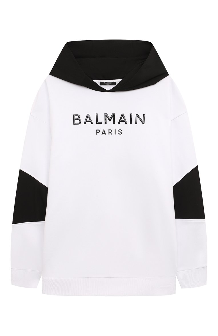 Детский хлопковое худи BALMAIN белого цвета, арт. BV4Q70 | Фото 1 (Рукава: Длинные; Материал сплава: Проставлено; Материал внешний: Хлопок; Драгоценные камни: Проставлено; Мальчики Кросс-КТ: Худи-одежда; Ростовка одежда: 10 - 11 лет | 140 - 146см, 12 лет | 152 см, 8 лет | 128 см, 13 - 15 лет | 158 см, 16 лет | 164 см)