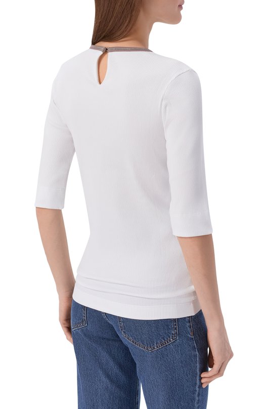 Хлопковый лонгслив Brunello Cucinelli MG902D0300 Белый  MG902D0300 Фото 4