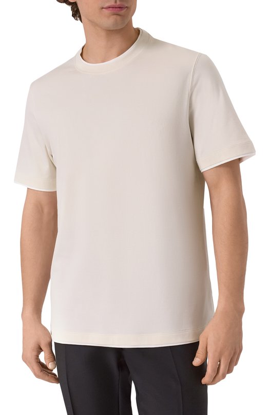 Хлопковая футболка Brunello Cucinelli M0B137427 Кремовый  M0B137427 Фото 3