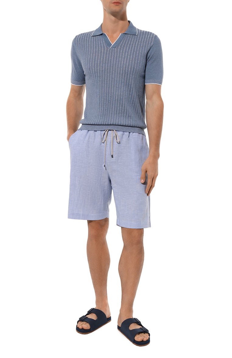 Муж�ские шорты изо льна и хлопка ZIMMERLI голубого цвета, арт. 4697-27100 | Фото 2 (Материал внешний: Лен, Хлопок; Длина Шорты М: До колена; Принт: Без принта; Стили: Кэжуэл; Случай: Повседневный; Автоматизация состава: Проставлено; Автоматизация ТО: Проставлено; Детали: Без декора)
