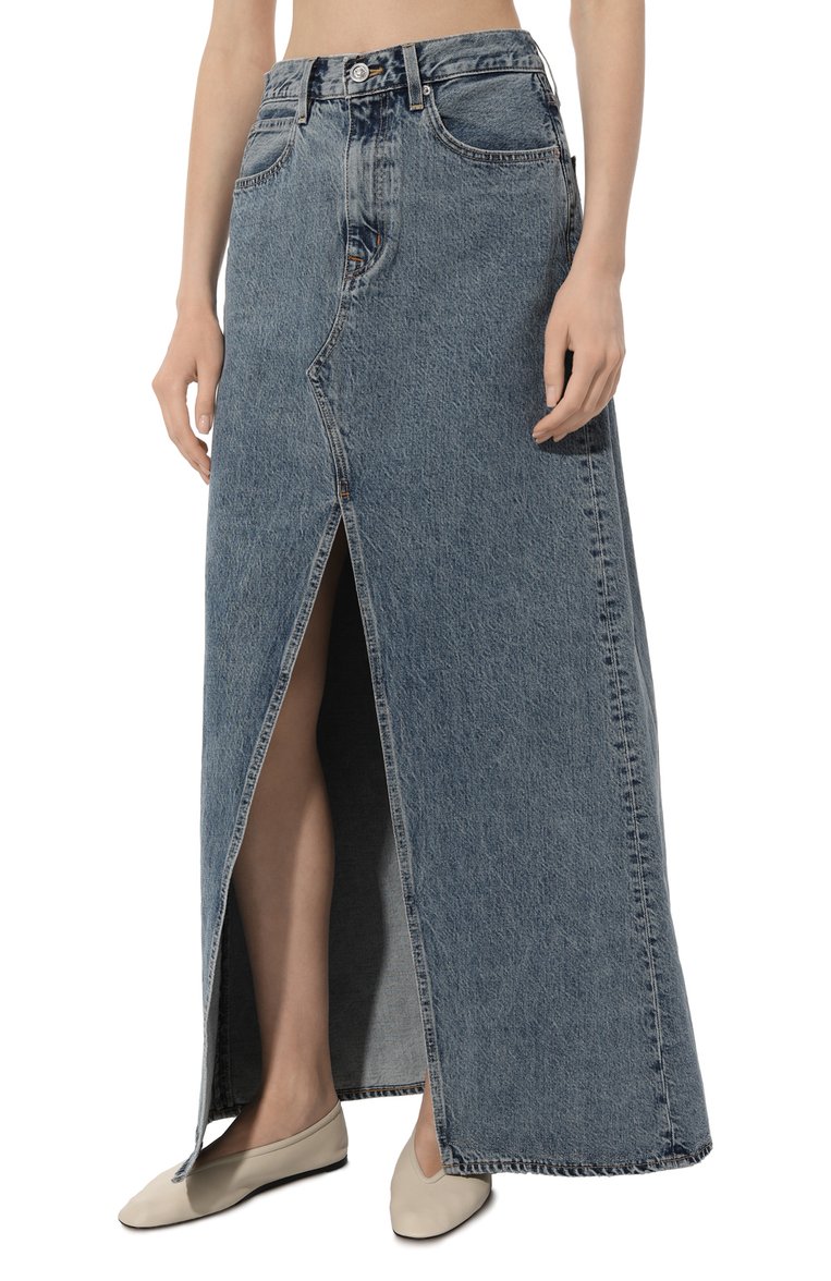 Женская джинсовая юбка SLVRLAKE голубого цвета, арт. DALS707SHDTM/DALLAS MAXI SKIRT | Фото 3 (Длина Ж (юбки, платья, шорты): Макси; Материал сплава: Проставлено; Драгоценные камни: Проставлено; Материал внешний: Хлопок, Деним; Кросс-КТ: Деним; Стили: Кэжуэл)