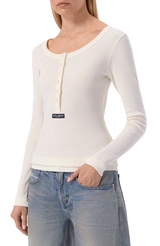 Хлопковый лонгслив-хенли Dolce & Gabbana F8W44T/FU7AV Кремовый  F8W44T/FU7AV Фото 3