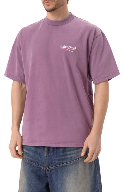 Хлопковая футболка BALENCIAGA сиреневого цвета по цене 83150 руб., арт. 764235/TNVG5, фото 3 Хлопковая футболка BALENCIAGA, арт. 764235/TNVG5, фото 3