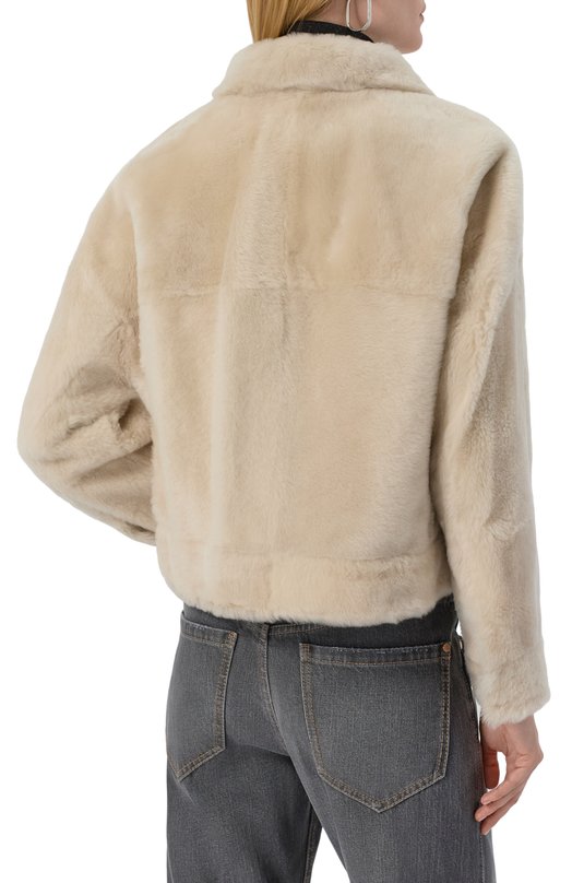 Шуба из овчины Brunello Cucinelli MPMRA7775P Кремовый  MPMRA7775P Фото 4