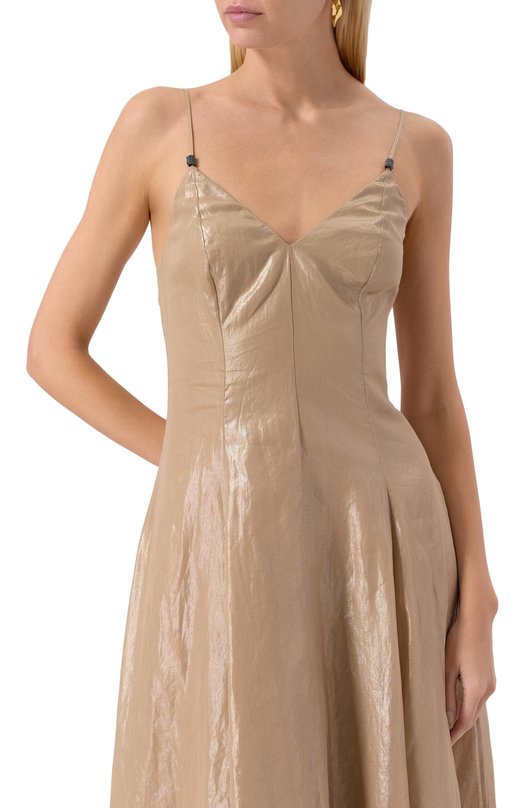 Хлопковое платье Brunello Cucinelli MP950A5352 Золотой  MP950A5352 Фото 5