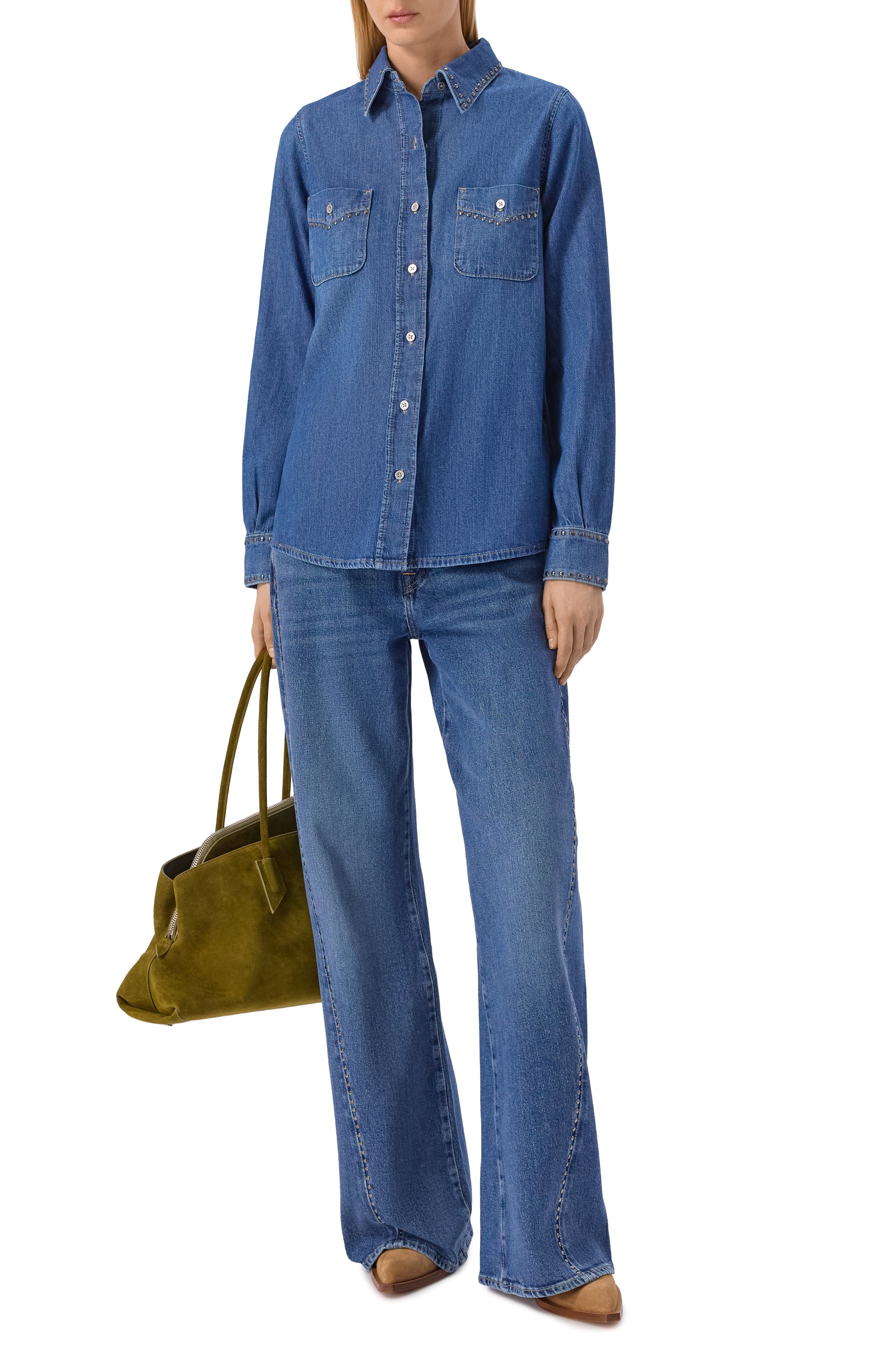 Джинсовая рубашка 7 FOR ALL MANKIND синего цвета по цене 34300 руб., арт. 7U84TC21-21C, фото 2 Джинсовая рубашка 7 FOR ALL MANKIND, арт. 7U84TC21-21C, фото 2