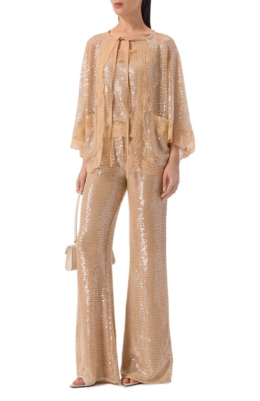 Брюки с отделкой пайетками Elie Saab P0048NR26/TUL03 Бежевый  P0048NR26/TUL03 Фото 2
