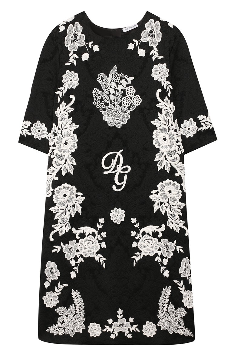 Детское платье с вышивкой DOLCE & GABBANA черно-белого цвета, арт. L51DB3/FJRC0/8-14 | Фото 1 (Материал подклада: Вискоза; Материал внешний: Полиэстер, Синтетический материал; Статус проверки: Проверена категория, Проверено; Рукава: 3/4, Короткие; Девочки Кросс-КТ: Платье-одежда; Случай: Вечерний; Материал сплава: Проставлено; Ювелирные украшения: Назначено; Драгоценные камни: Проставлено)