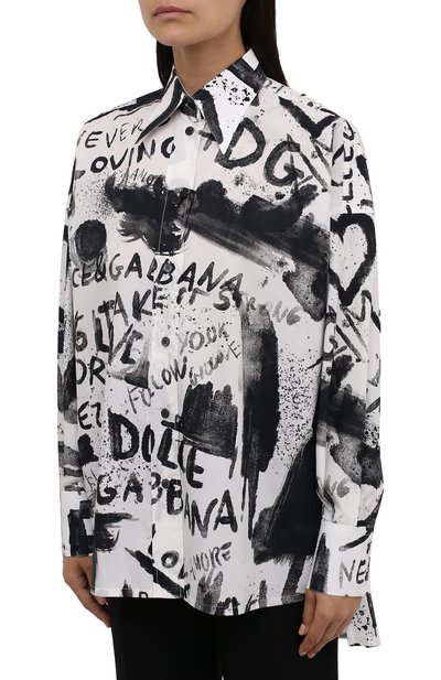 Хлопковая рубашка DOLCE & GABBANA черно-белого цвета по цене 120500 руб., арт. F5N84T/HS5K4, фото 3 Хлопковая рубашка DOLCE & GABBANA, арт. F5N84T/HS5K4, фото 3