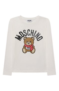 Детская хлопковый лонгслив MOSCHINO белого цвета, арт. HH0002/LBA37/4A-8A | Фото 1 (Рукава: Длинные; Мальчики Кросс-КТ: Лонгслив-одежда; Материал сплава: Проставлено; Материал внешний: Хлопок; Драгоценные камни: Проставлено)