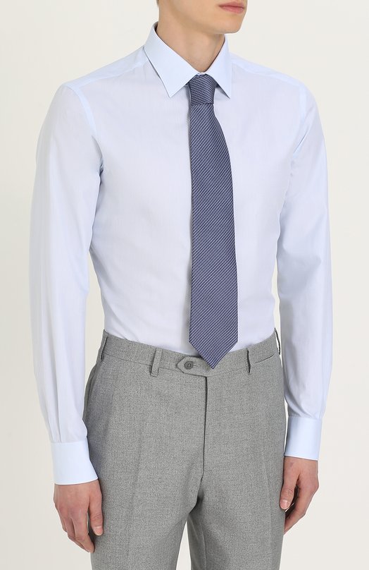 Хлопковая сорочка с воротником кент Brioni RCLD/0600Y Голубой  RCLD/0600Y Фото 3