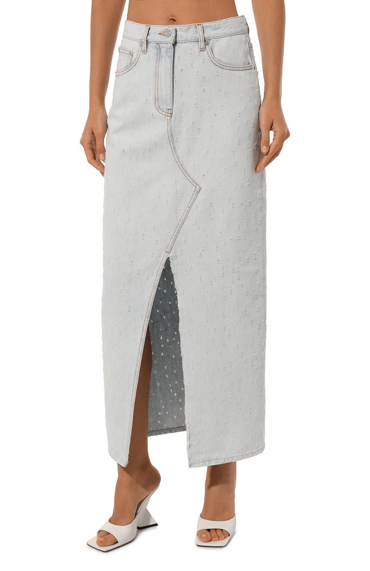 Женская джинсовая юбка MSGM голубого цвета, арт. 3641MDD234L/247268 | Фото 3 (Материал внешний: Хлопок, Деним; Кросс-КТ: Деним; Стили: Гранж; Женское Кросс-КТ: Юбка-карандаш; Длина Ж (юбки, платья, шорты): Макси)