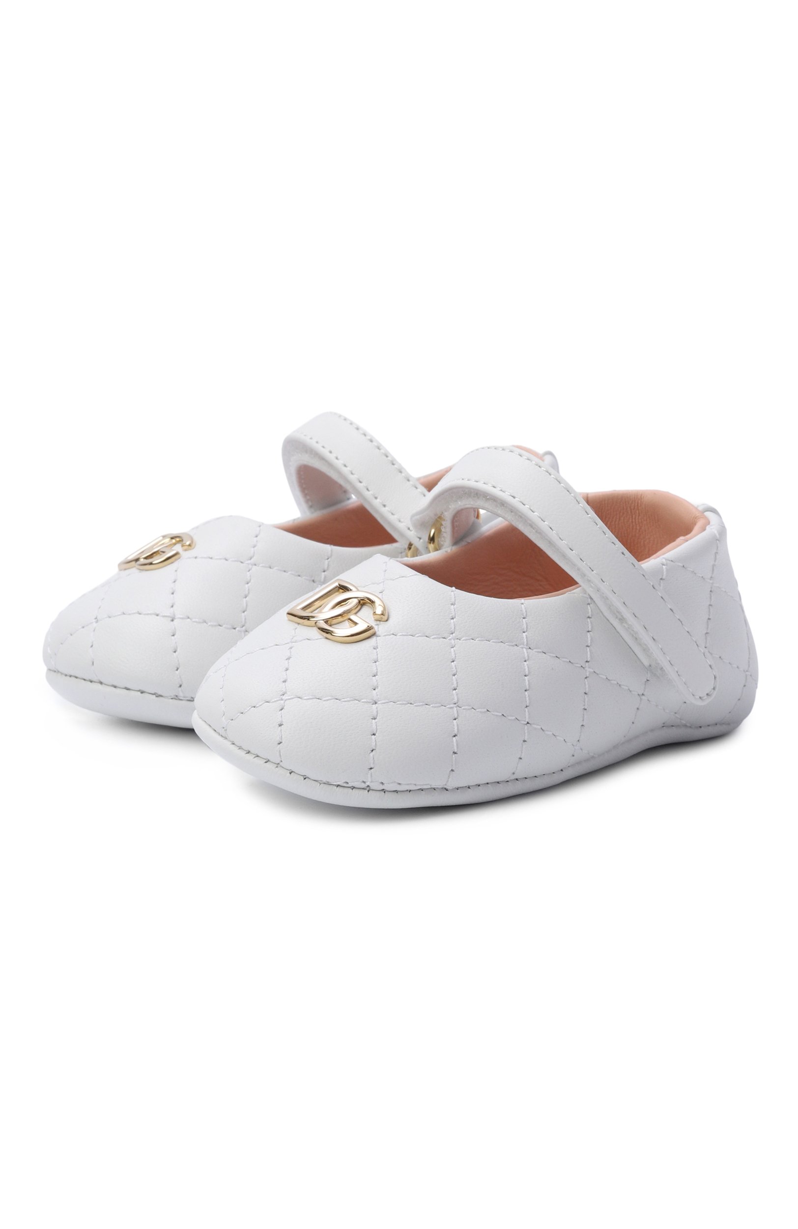 Кожаные пинетки DOLCE & GABBANA белого цвета по цене 33400 руб., арт. DK0174/A3M31, фото 1 Кожаные пинетки DOLCE & GABBANA, арт. DK0174/A3M31, фото 1