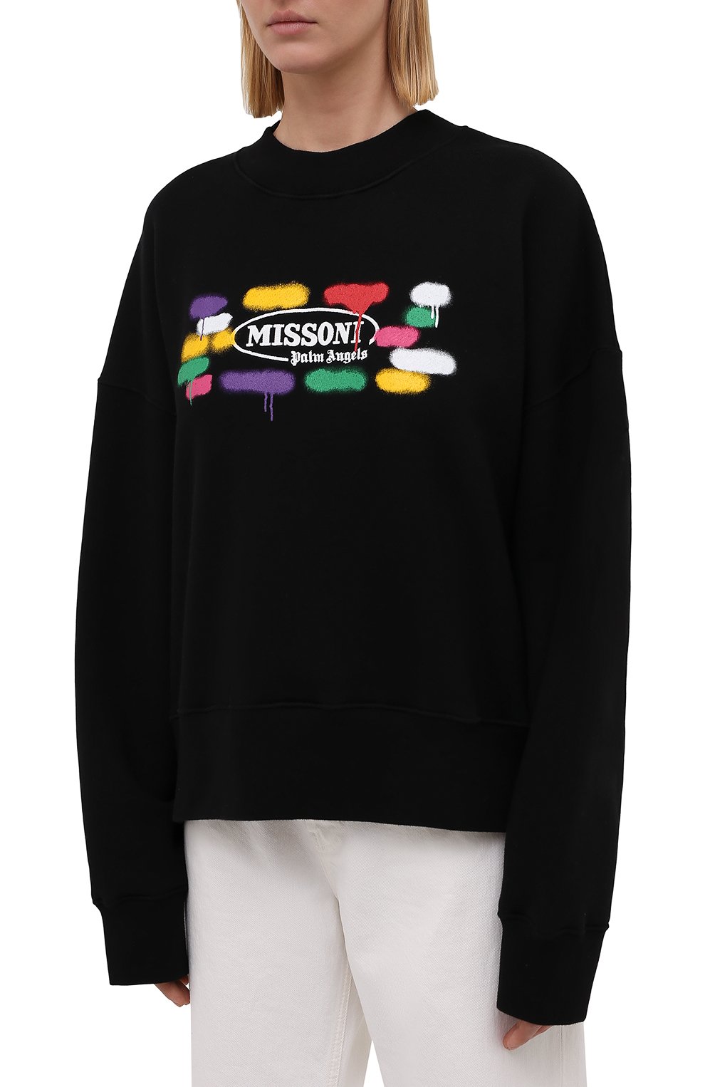 Хлопковый свитшот palm angels x missoni PALM ANGELS черного цвета по цене 62700 руб., арт. PWBA031F21FLE0021001, фото 3 Хлопковый свитшот palm angels x missoni PALM ANGELS, арт. PWBA031F21FLE0021001, фото 3