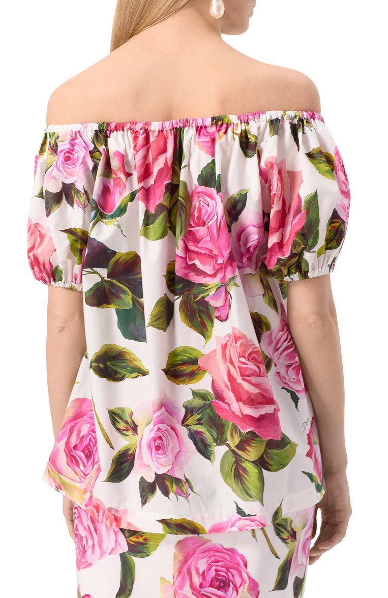 Женский хлопковый топ DOLCE & GABBANA разноцветного цвета, арт. F756UT/HS5S4 | Фото 4 (Рукава: Короткие; Материал внешний: Хлопок; Длина (для топов): Стандартные; Стили: Романтичный; Кросс-КТ: костюм; Автоматизация состава: Проставлено; Автоматизация ТО: Проставлено; Размерность: Товар большемерит; Re-sync: On)