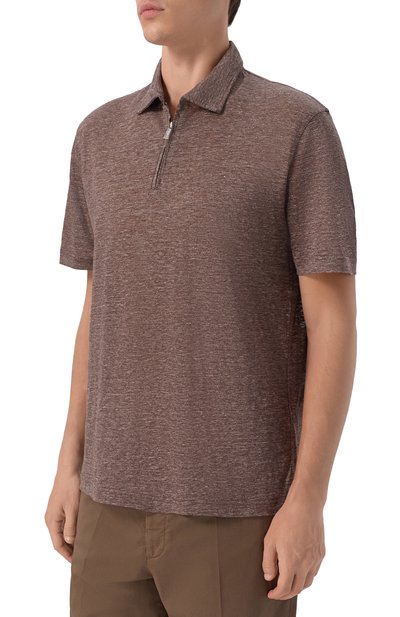 Льняное поло FEDELI коричневого цвета по цене 37050 руб., арт. TU000242/LIN0 JERSEY MELANGE, фото 3 Льняное поло FEDELI, арт. TU000242/LIN0 JERSEY MELANGE, фото 3