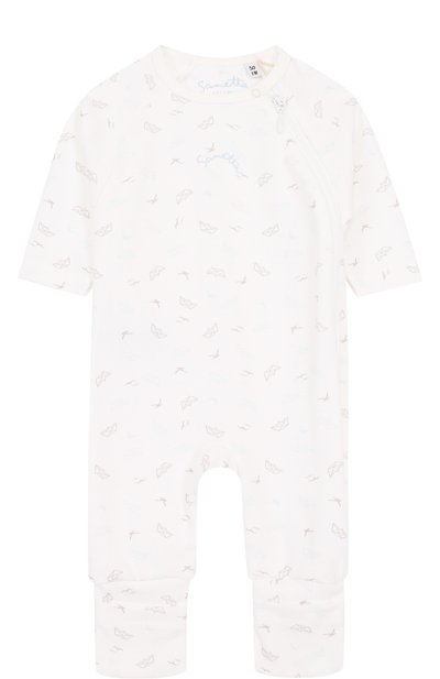 Хлопковый комбинезон с принтом SANETTA белого цвета по цене 3995 руб., арт. 901611, фото 1 Хлопковый комбинезон с принтом SANETTA, арт. 901611, фото 1