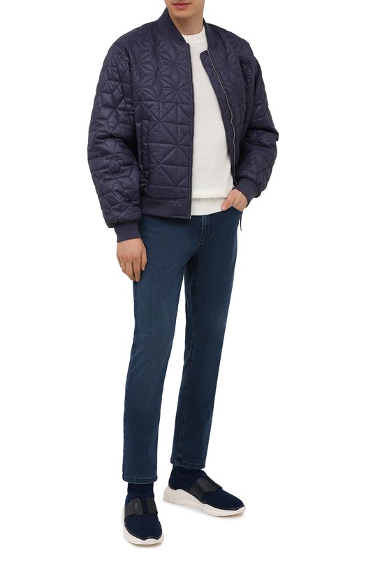 Кроссовки с отделкой из кожи крокодила Zilli Sport Синий, фото 2