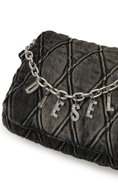 Женская сумка charm-d DIESEL темно-серого цвета, арт. X09596/P6330 | Фото 3 (Драгоценные камни: Проставлено; Размер: medium; Материал сплава: Проставлено; Материал: Текстиль; Сумки-технические: Сумки top-handle)