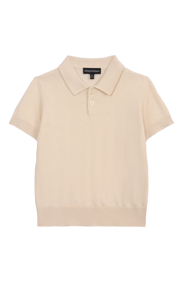 Детское поло из хлопка и вискозы EMPORIO ARMANI светло-бежевого цвета, арт. EB000287/AF13935 | Фото 1 (Рукава: Короткие; Материал внешний: Вискоза, Хлопок; Автоматизация ТО: Проставлено; Автоматизация состава: Проставлено; Ростовка одежда: 4 года | 104 см, 5 лет | 110 см, 7 лет | 122 см, 6 лет | 116 см, 13 - 15 лет | 158 см, 10 - 11 лет | 140 - 146см, 8 лет | 128 см, 16 лет | 164 см)