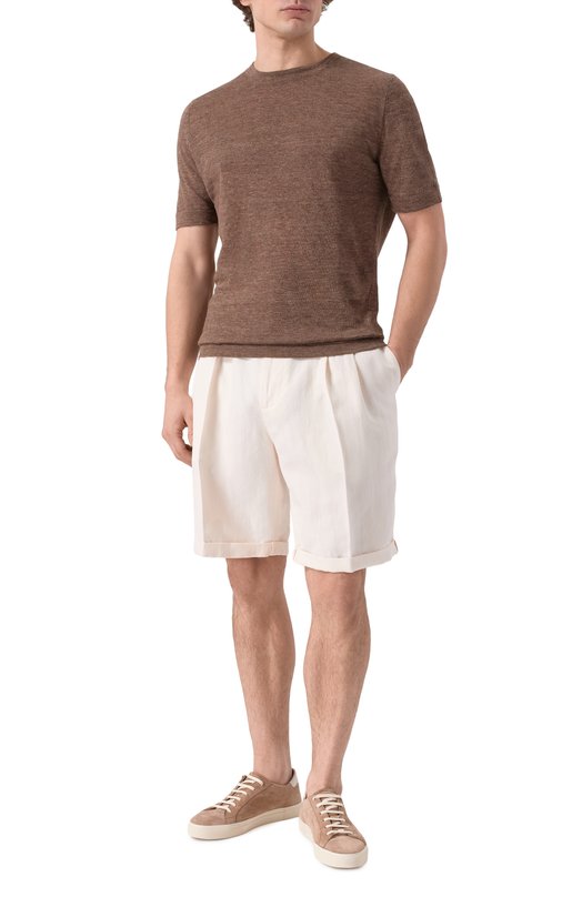 Шорты изо льна и хлопка Brunello Cucinelli MH255U0020 Кремовый  MH255U0020 Фото 2