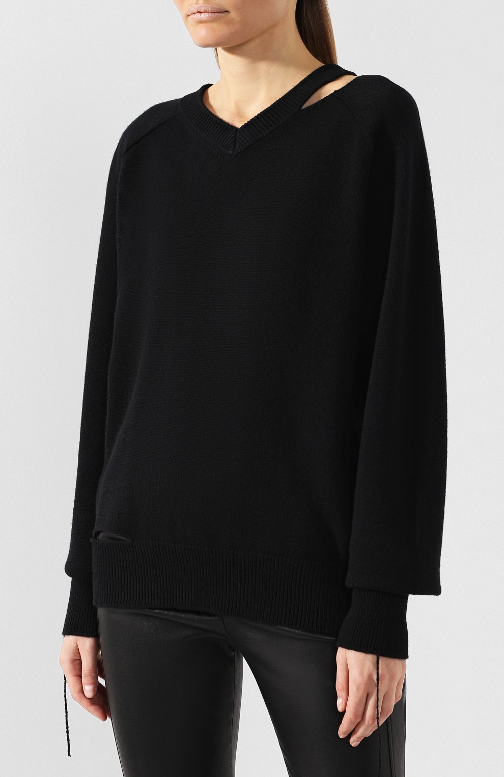 Пуловер из смеси хлопка и шерсти HELMUT LANG черного цвета по цене 37300 руб., арт. I10HW714, фото 3 Пуловер из смеси хлопка и шерсти HELMUT LANG, арт. I10HW714, фото 3