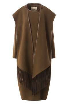 Женское пальто из шерсти и кашемира ISABEL MARANT коричневого цвета, арт. 24H/MA0353FA-B4D01I | Фото 1 (Длина (верхняя одежда): Длинные; Материал внешний: Шерсть; Рукава: Длинные; Драгоценные камни: Проставлено; Материал сплава: Проставлено; Стили: Кэжуэл; 1-2-бортные: Однобортные)