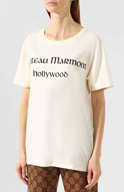 Хлопковая футболка GUCCI кремового цвета по цене 31300 руб., арт. 492347/XJAN5, фото 3 Хлопковая футболка GUCCI, арт. 492347/XJAN5, фото 3