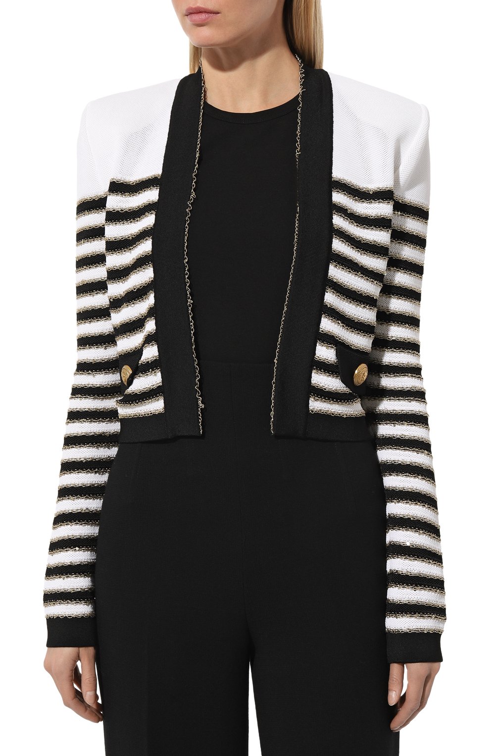 Жакет из вискозы BALMAIN черно-белого цвета по цене 250500 руб., арт. AF1SK020KD73, фото 3 Жакет из вискозы BALMAIN, арт. AF1SK020KD73, фото 3