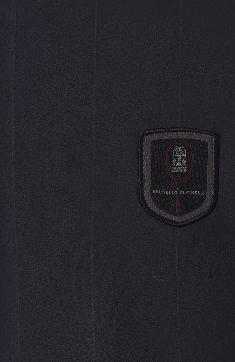 Мужской жилет BRUNELLO CUCINELLI темно-синего цвета, арт. MB417B2297 | Фото 5 (Длина (верхняя одежда): Короткие; Материал внешний: Синтетический материал; Мужское Кросс-КТ: жилеты-тонкие; Стили: Кэжуэл)