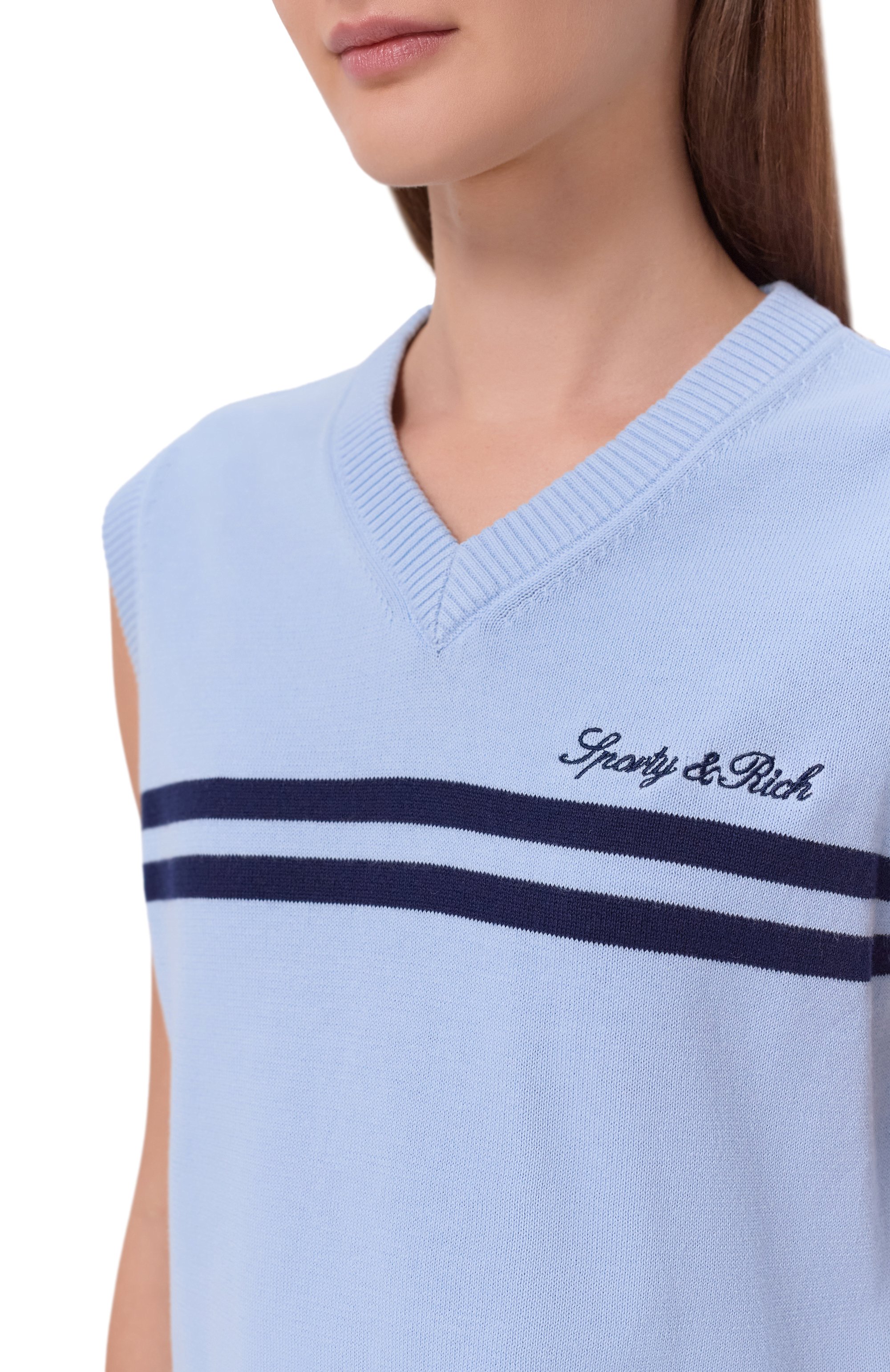 Хлопковый жилет SPORTY AND RICH голубого цвета по цене 20750 руб., арт. WS09975326BL143, фото 5 Хлопковый жилет SPORTY AND RICH, арт. WS09975326BL143, фото 5