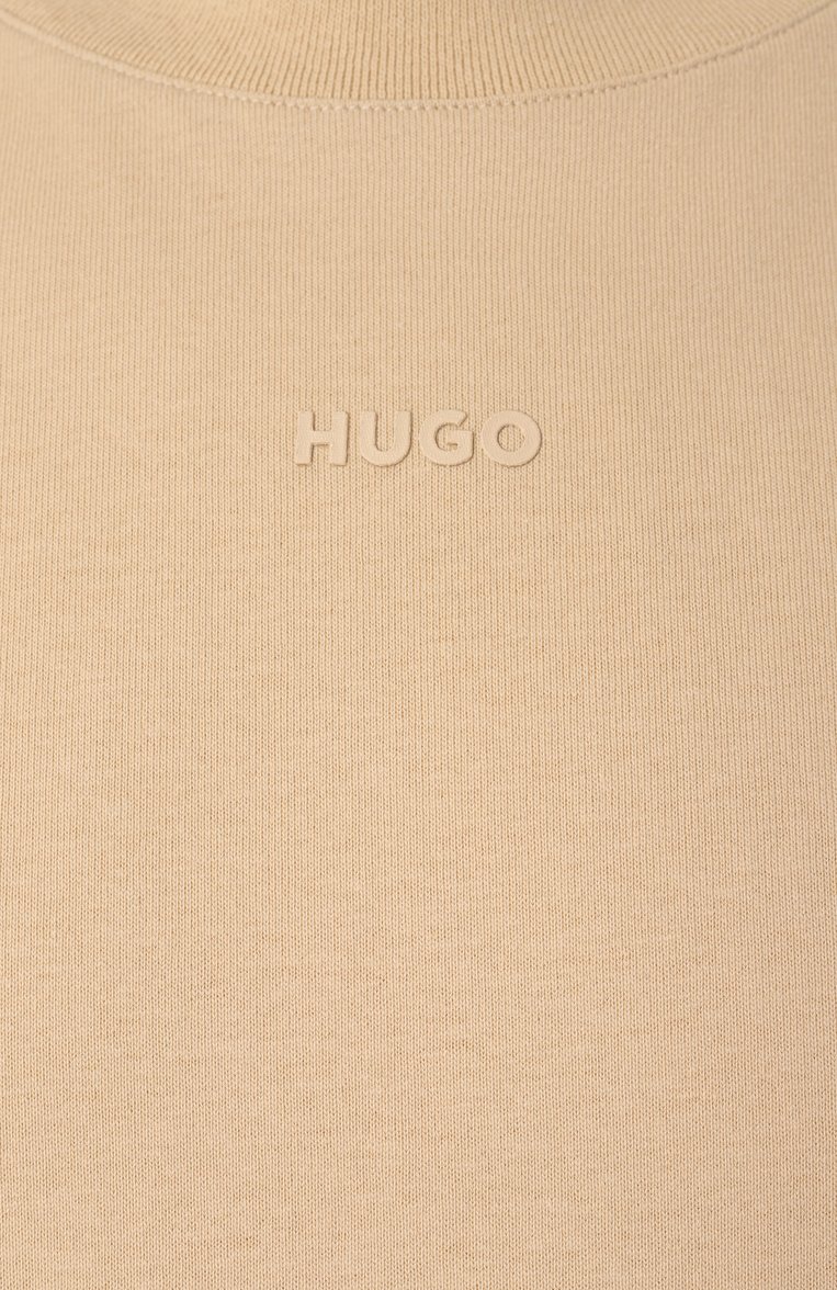 Мужская хлопковая футболка HUGO бежевого цвета, арт. 50488330 | Фото 6 (Рукава: Короткие; Материал внешний: Хлопок; Принт: Без принта; Стили: Спорт-шик; Длина (для топов): Стандартные; Мужское Кросс-КТ: Футболка-одежда; Кросс-КТ: Джерси)