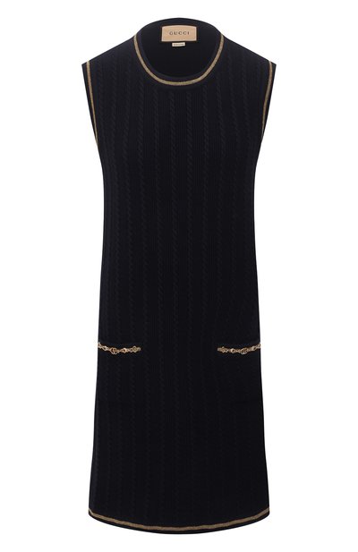Платье из шерсти и хлопка GUCCI синего цвета по цене 252000 руб., арт. 658350/XKBV0, фото 1 Платье из шерсти и хлопка GUCCI, арт. 658350/XKBV0, фото 1