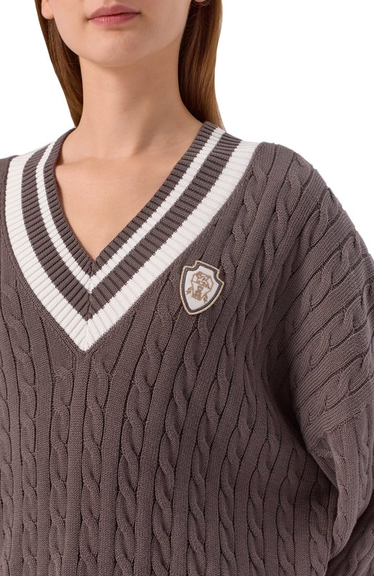 Хлопковый свитер Brunello Cucinelli M19756512 Коричневый  M19756512 Фото 5
