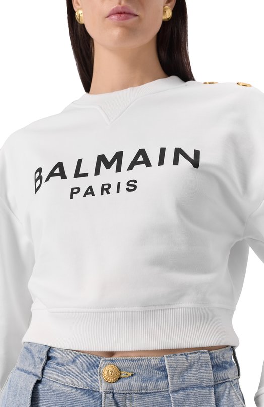 Хлопковый свитшот Balmain EF1JQ002/BB02 Белый  EF1JQ002/BB02 Фото 5