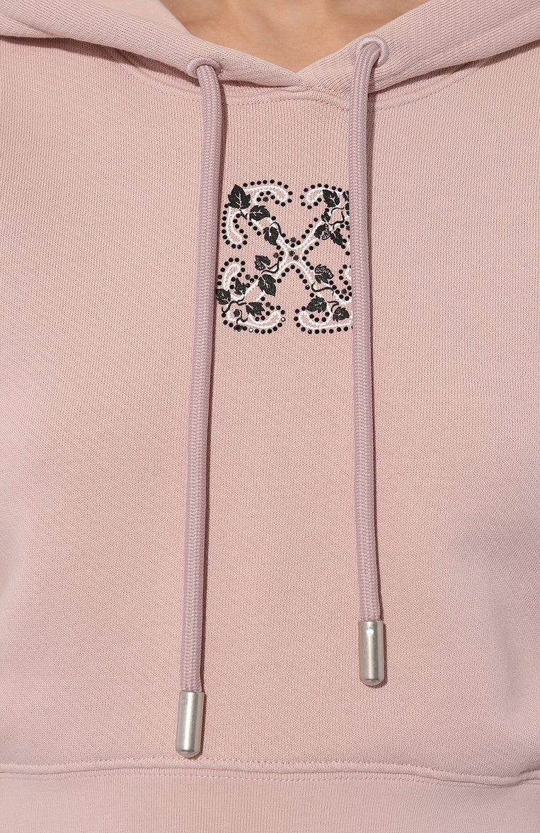 Женский хлопковое худи OFF-WHITE розового цвета, арт. 0WBB056S24FLE003 | Фото 5 (Длина (для топов): Стандартные; Материал внешний: Хлопок; Рукава: Длинные; Женское Кросс-КТ: Худи-одежда; Стили: Спорт-шик; Автоматизация ТО: Проставлено; Автоматизация состава: Проставлено)