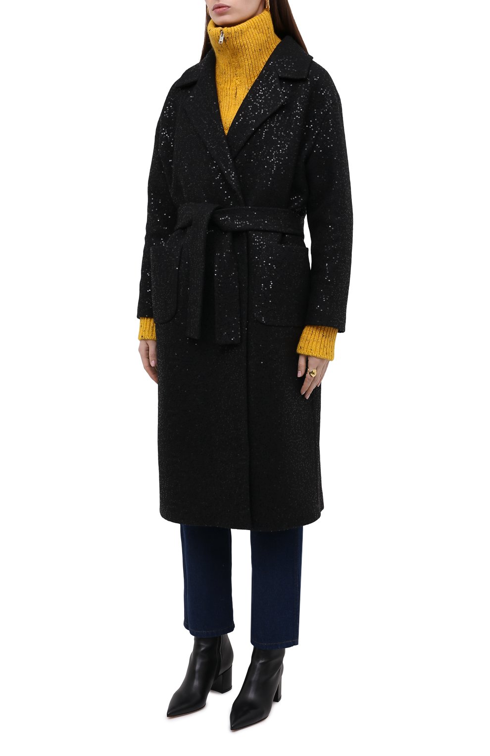 Шерстяное пальто с отделкой пайетками SEVEN LAB, арт. CAB black brilliant, фото 3