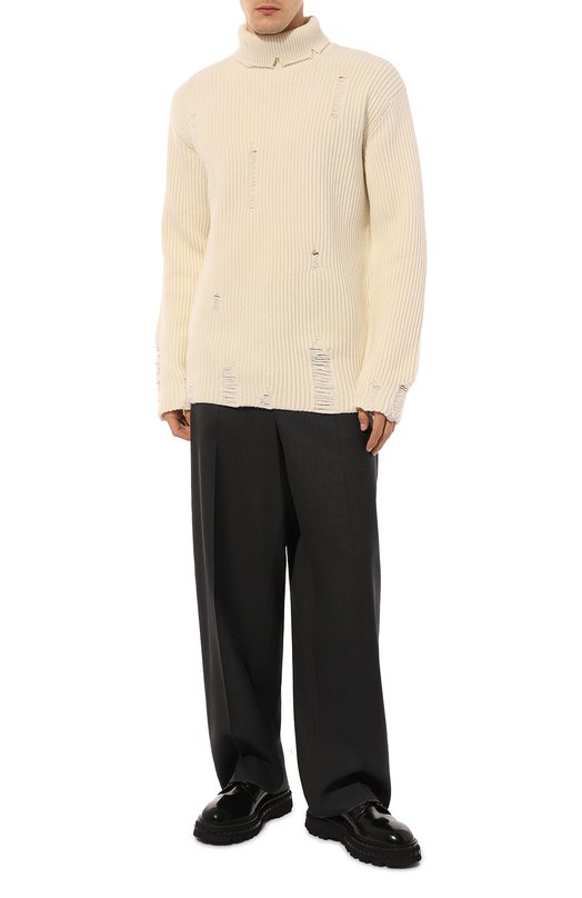 Шерстяной свитер Ann Demeulemeester 2402-M-KN32-KN048-003 Кремовый  2402-M-KN32-KN048-003 Фото 2