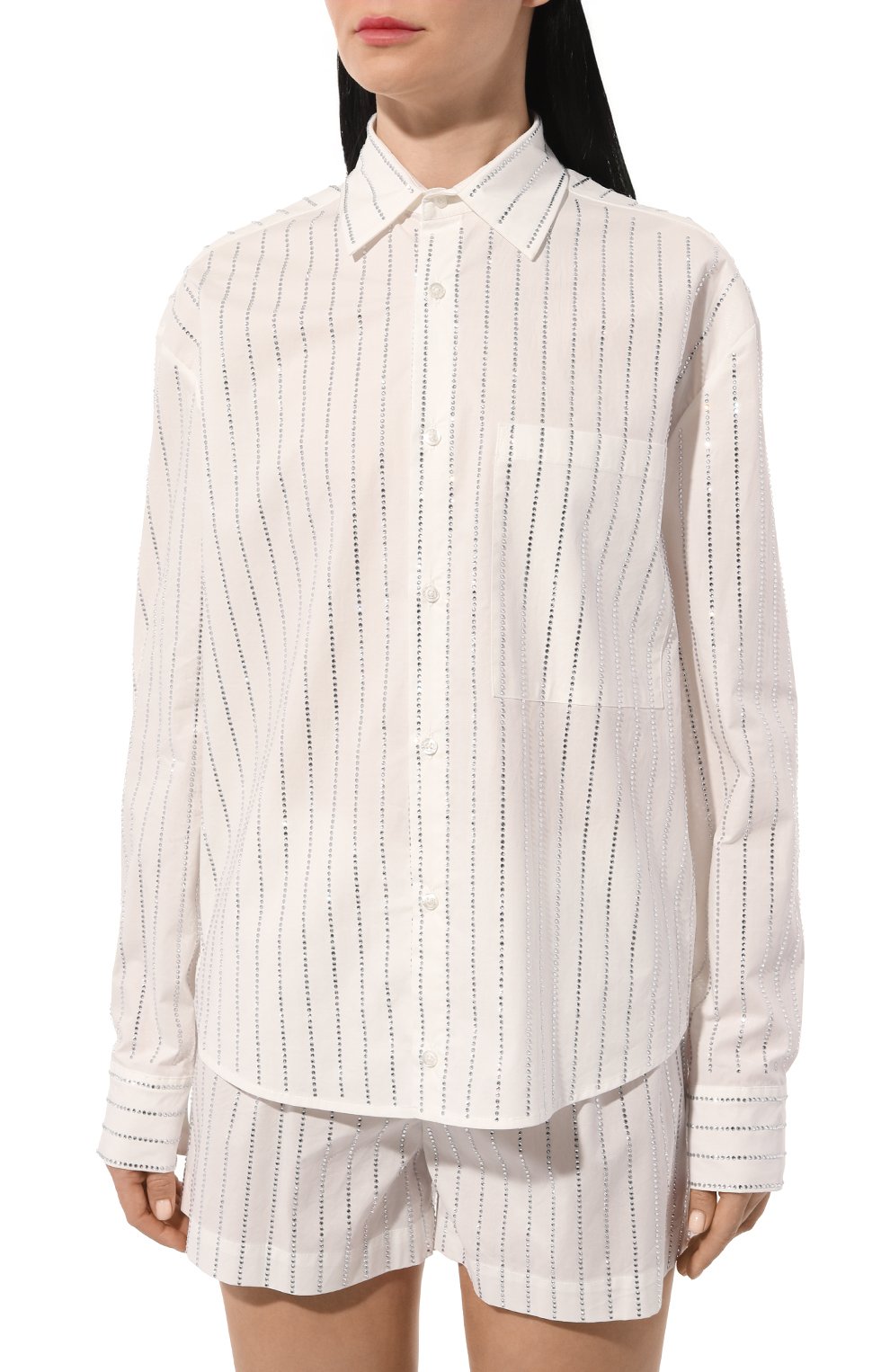 Хлопковая рубашка с отделкой стразами GIUSEPPE DI MORABITO, арт. 02PST0227RC 02289, фото 3