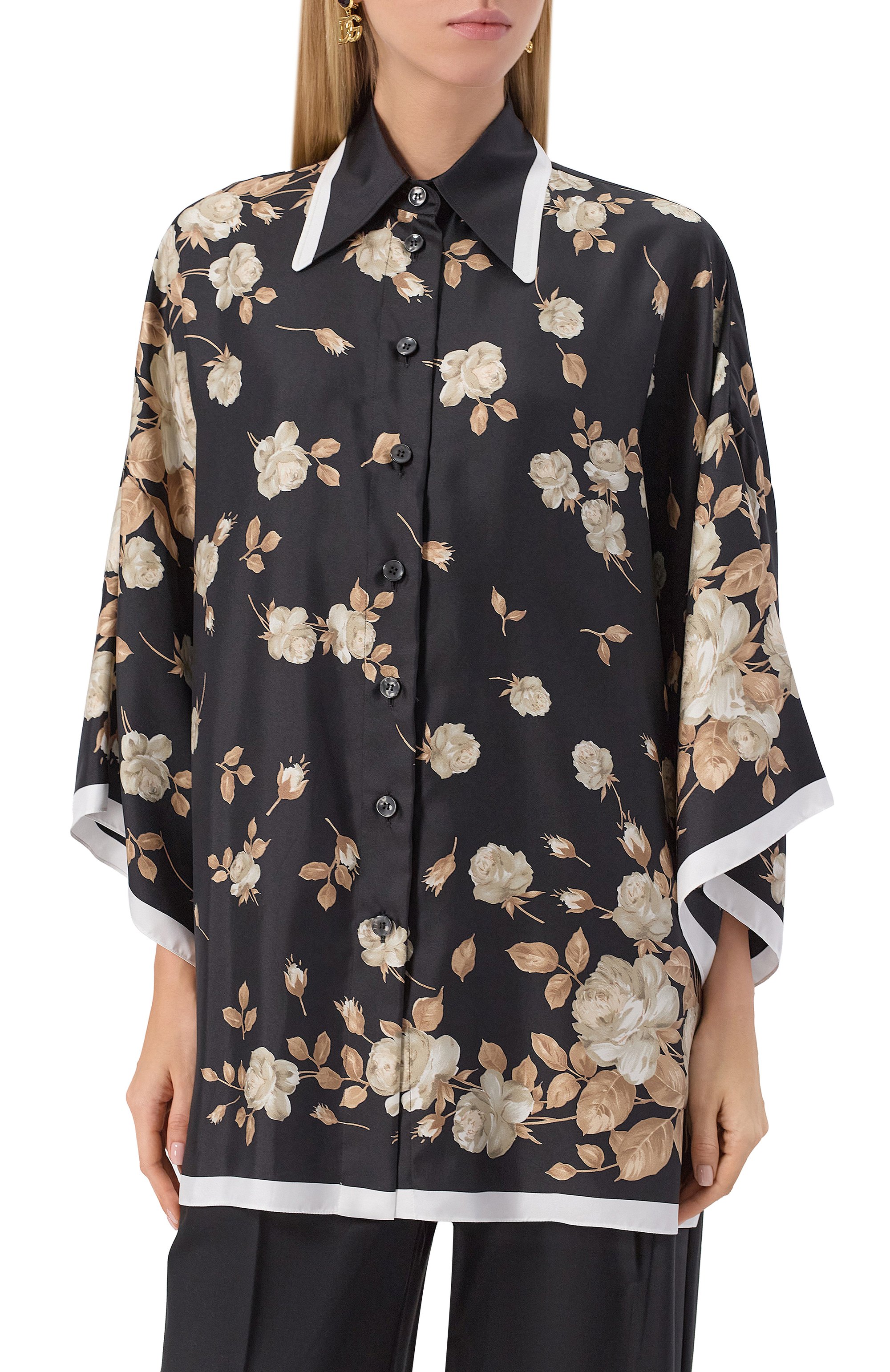 Шелковая блузка DOLCE & GABBANA черного цвета по цене 231000 руб., арт. F5Q42T/HI10G, фото 3 Шелковая блузка DOLCE & GABBANA, арт. F5Q42T/HI10G, фото 3