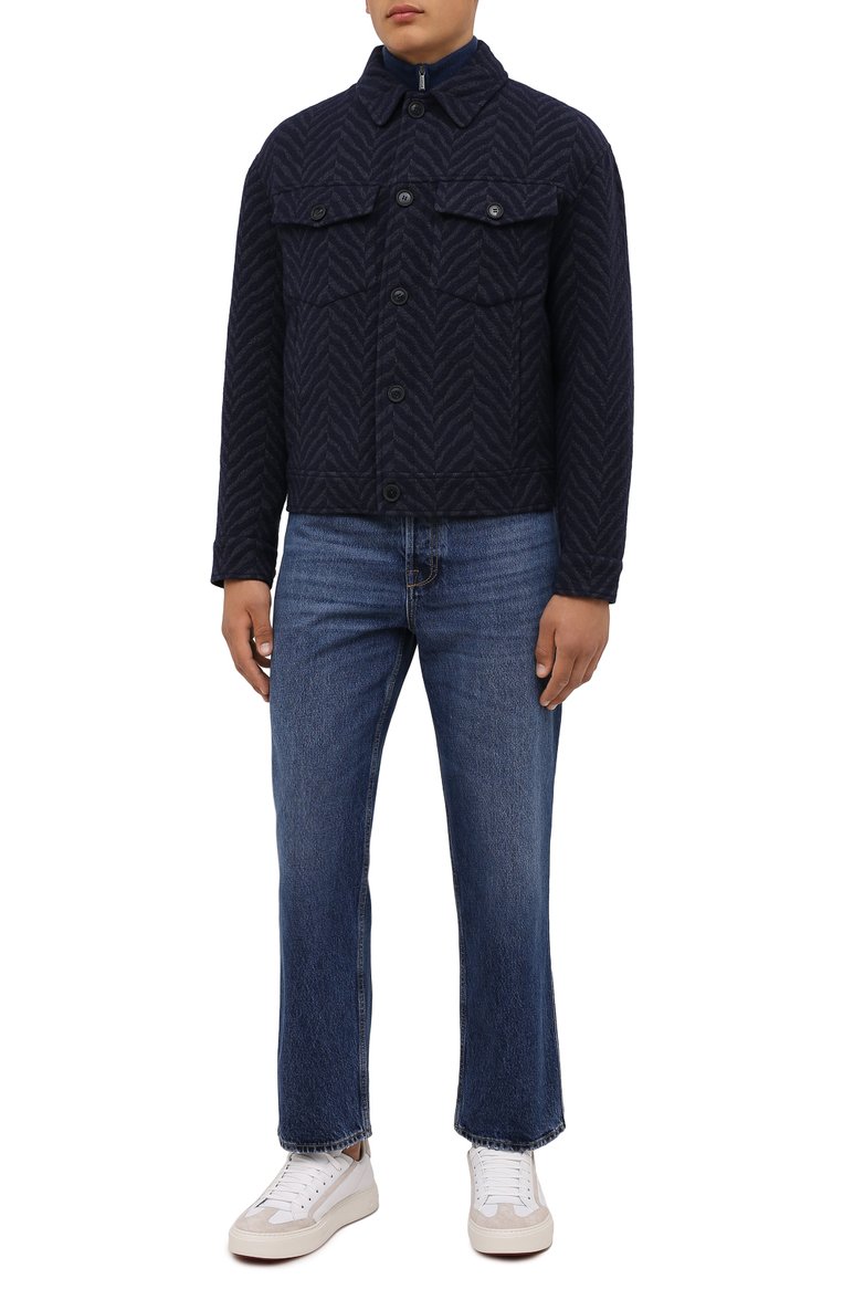 Мужская шерстяная куртка GIORGIO ARMANI темно-синего цвета, арт. 1WG0B065/T02S1 | Фото 2 (Длина (верхняя одежда): Короткие; Мужское Кросс-КТ: шерсть и кашемир; Материал внешний: Шерсть; Материал подклада: Синтетический материал; Стили: Кэжуэл; Кросс-КТ: Куртка; Рукава: Длинные; Драгоценные камни: Проставлено; Материал сплава: Проставлено)